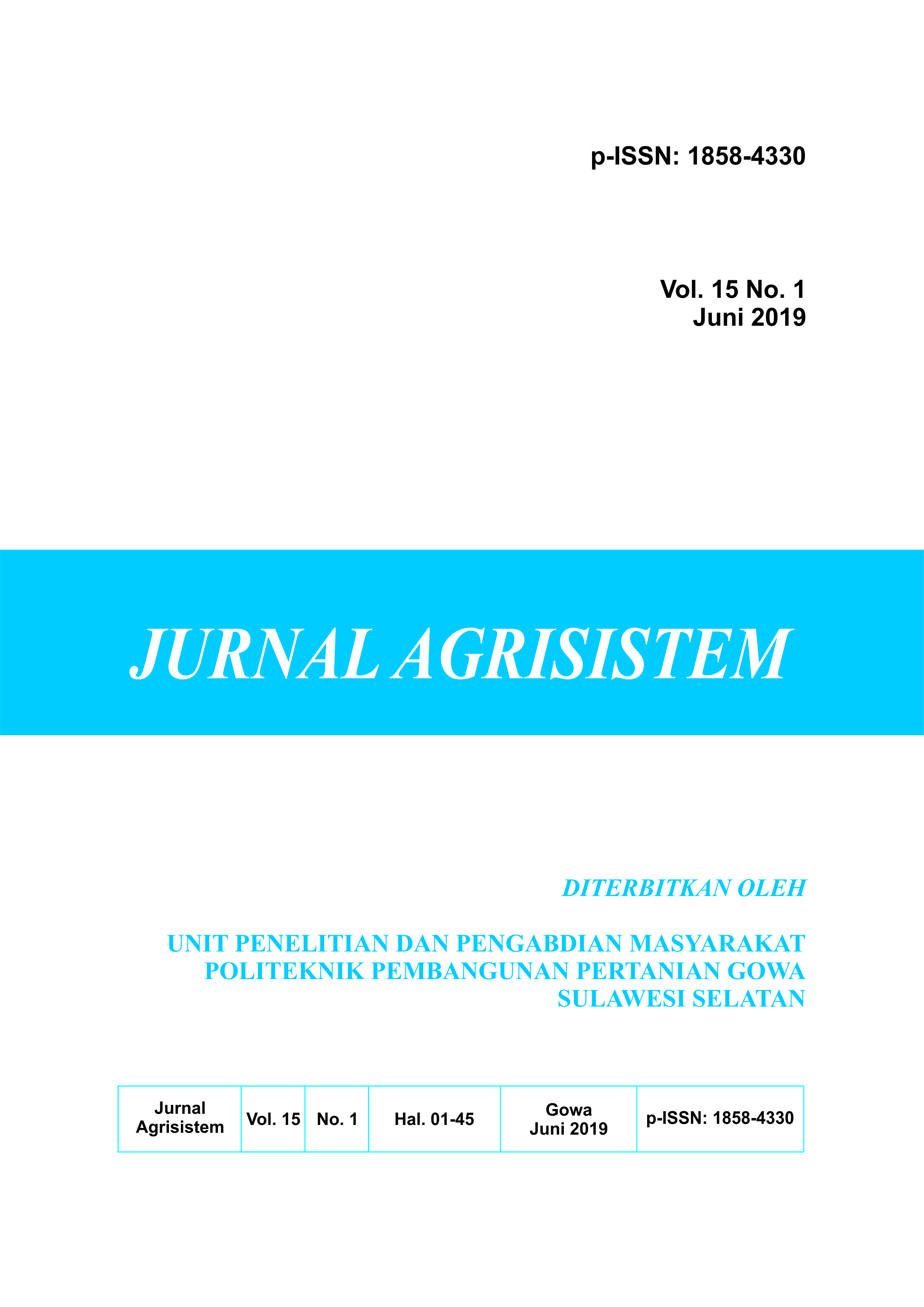 					View Vol. 15 No. 1 (2019): Jurnal Agrisistem
				